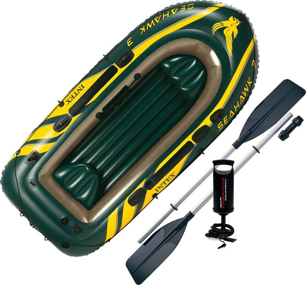 Лодка надувная Intex Seahawk 3 Set, 68380NP, с веслами и насосом, до 360 кг, 295 х 137 х 43 см