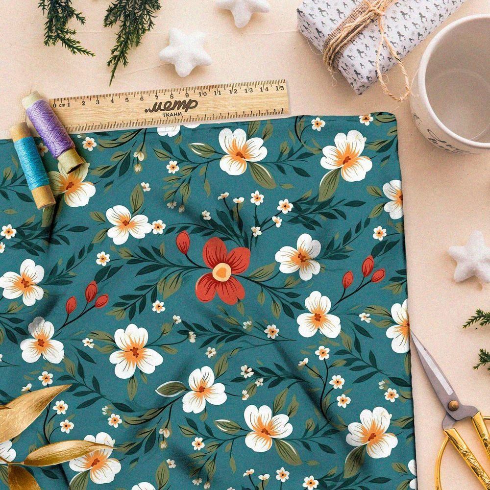 Ткань премиум шелк искусственный Армани весенний цветочный ветер