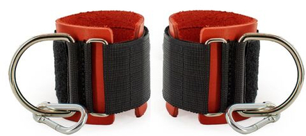 Манжеты силовые, напульсники на руку для тяги на тренажере, с карабином, кожаные ReKoy FGA09, красный, 2 шт