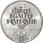 France, 100 Francs, 1986 – Centennial of the Statue of Liberty. Silver Commemorative Coin, MS