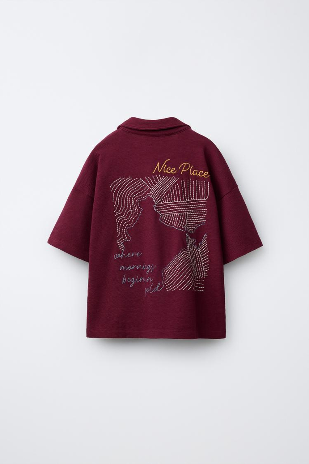 ZARA ПОЛО С ВЫШИВКОЙ, ГРАНАТОВЫЙ