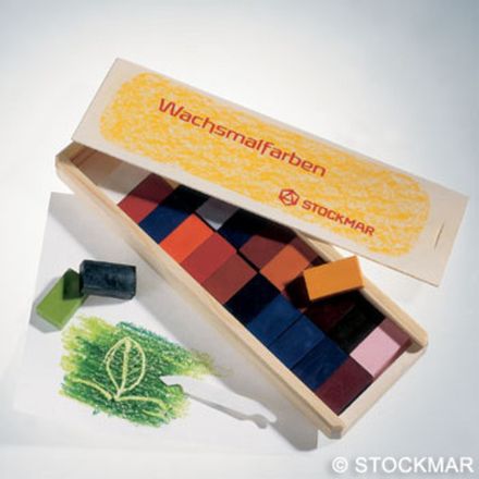 Мелки восковые блоковые, 16 цветов, деревянный кофр (Stoсkmar)