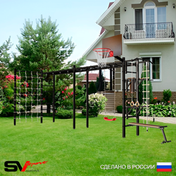 Уличная шведская стенка Sv Sport рукоход х 2 с комплектом турник прямой У52044К (Турник/Брусья/Стойка/Скамья/"Лодочка"/Щит баскет/Канат/кольца/лестница/Сетка)