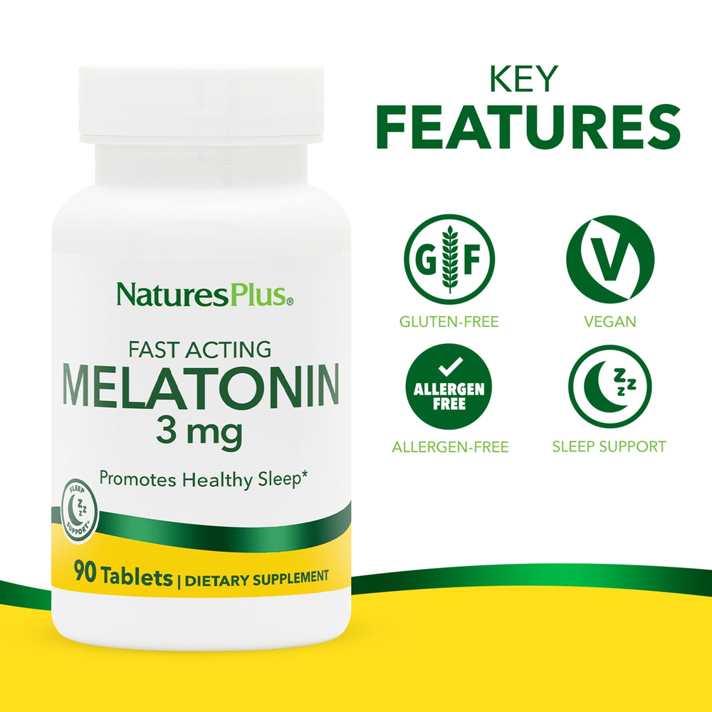 NaturesPlus, мелатонин быстродействующий, 3 мг, 90 таблеток