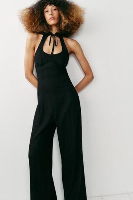 ZARA КОМБИНЕЗОН ХАЛТЕР, ЧЕРНЫЙ