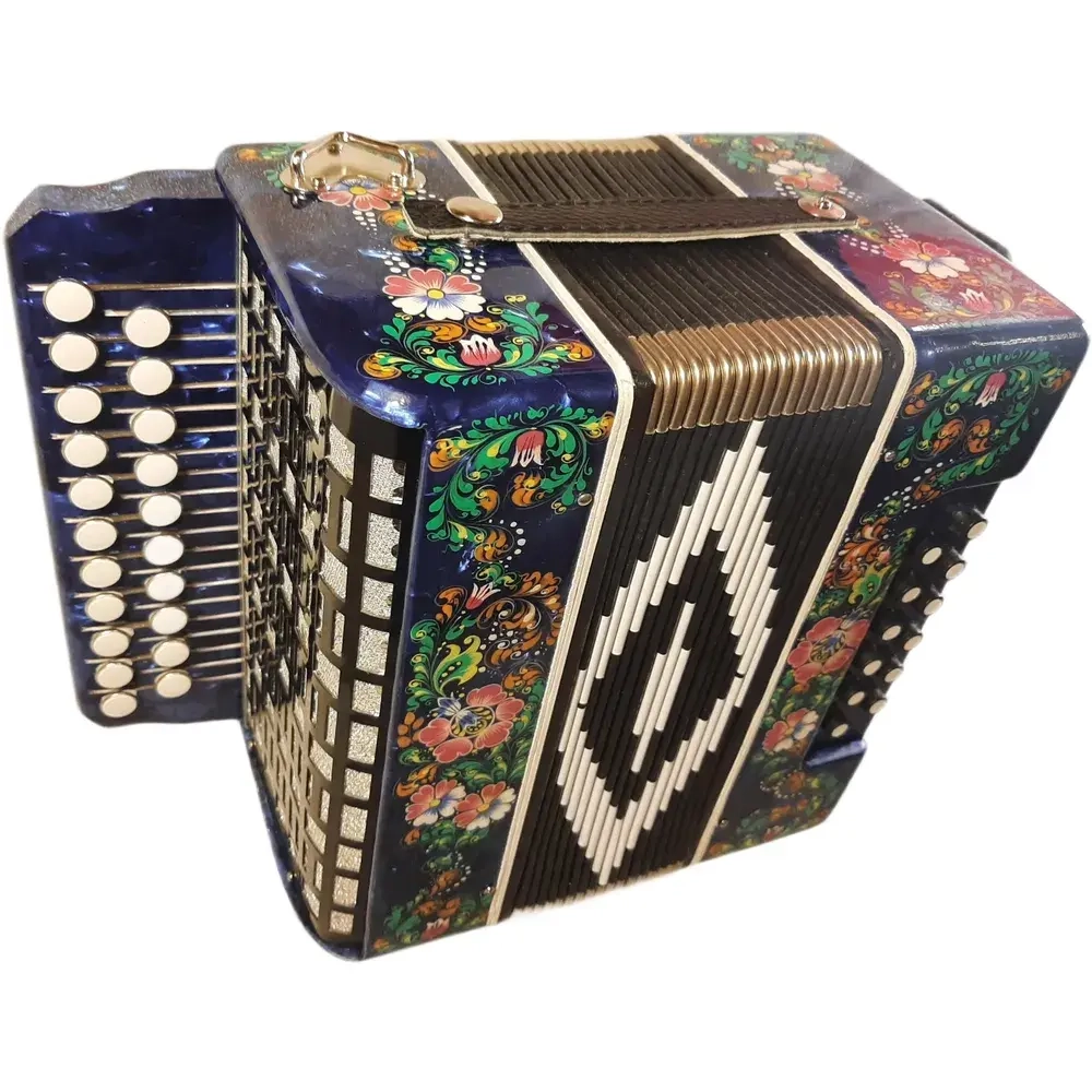 ГАРМОНЬ "ЧАЙКА" (S48/1ХL, 21х12), ЦВЕТ СИНИЙ, РОСПИСЬ "ПАЛЕХ"