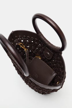 ZARA МИНИ-СУМКА-КОРЗИНА ИЗ РАФИИ, КОРИЧНЕВЫЙ