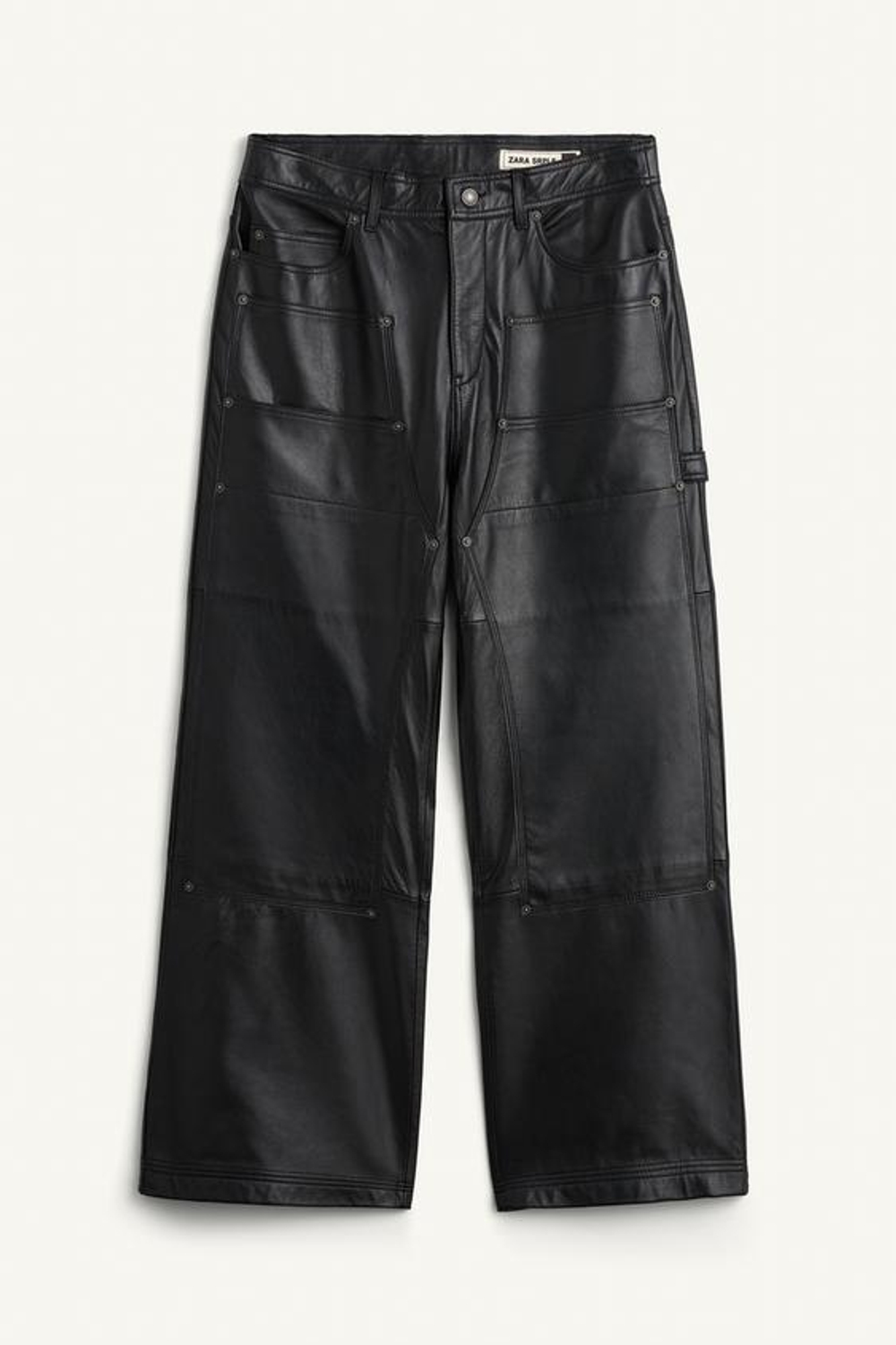 ZARA БРЮКИ ПРЯМОГО КРОЯ ИЗ КОЖИ НАППА, ЧЕРНЫЙ