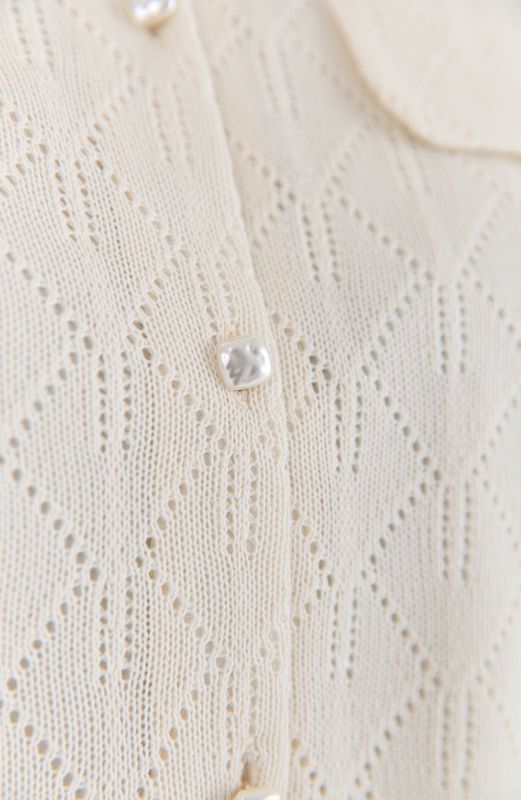 Кардиган из ажурного трикотажа, молочный