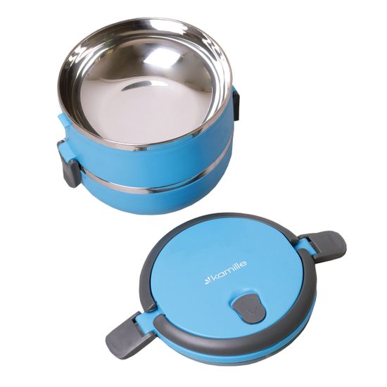 Ланч бокс двойной 1400 мл. круглый Kamille КМ-2106 (пластик, нержавеющая сталь)