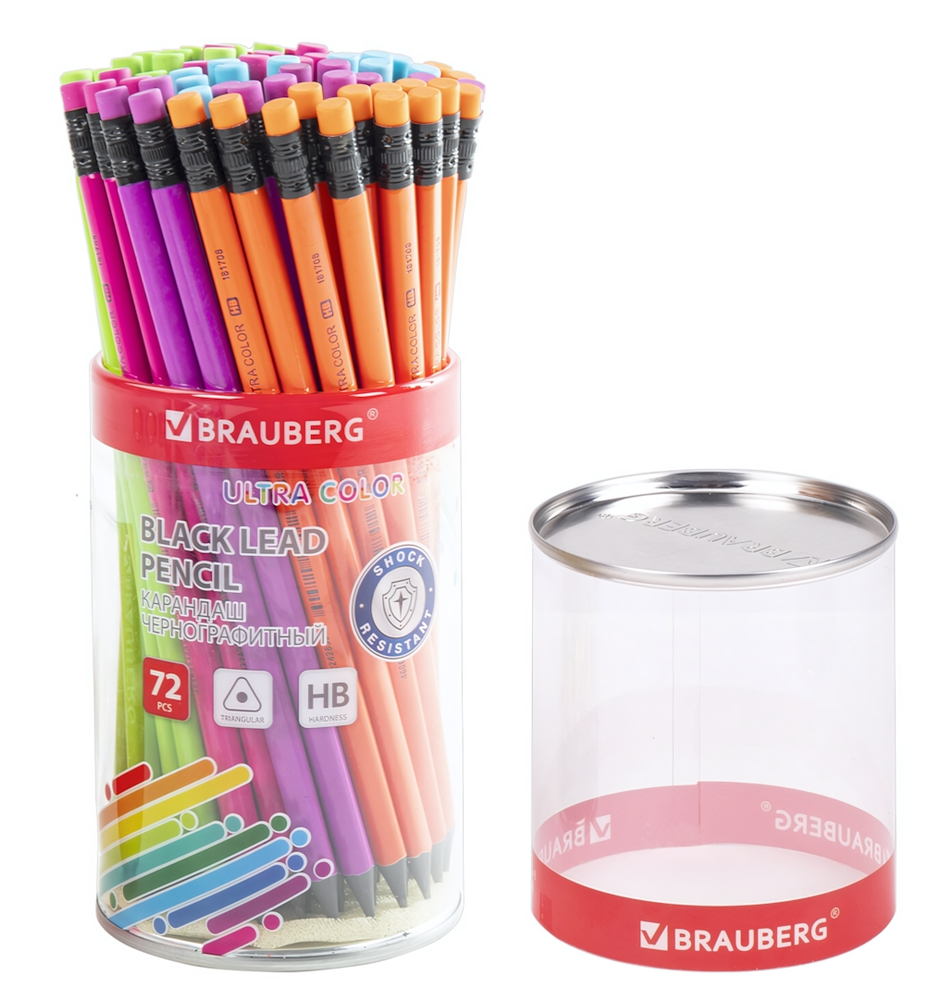 Карандаш ч/г HB &quot;Ultra color&quot; с ластиком, пласт.корпус в ассортименте (BRAUBERG)