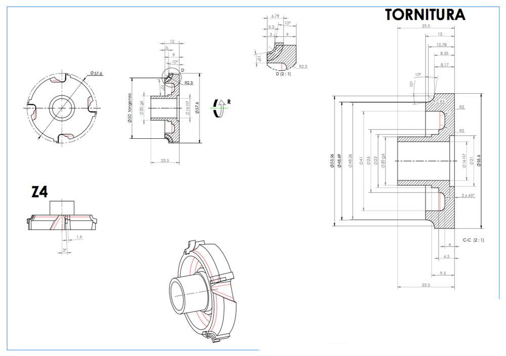 PCD фреза D.57,6x21x16+2CH R=2 Z=4 H=3 mm RH