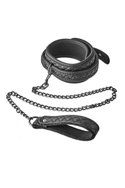 Черный ошейник с поводком COLLAR LEASH DIAMOND (Цвет: черный)