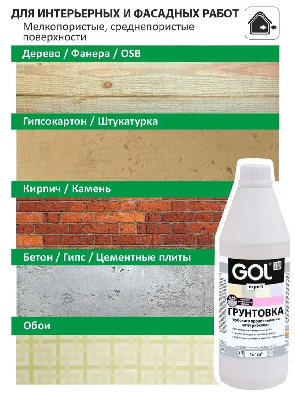 Грунтовка акриловая АНТИГРИБКОВАЯ GOLexpert 1 л