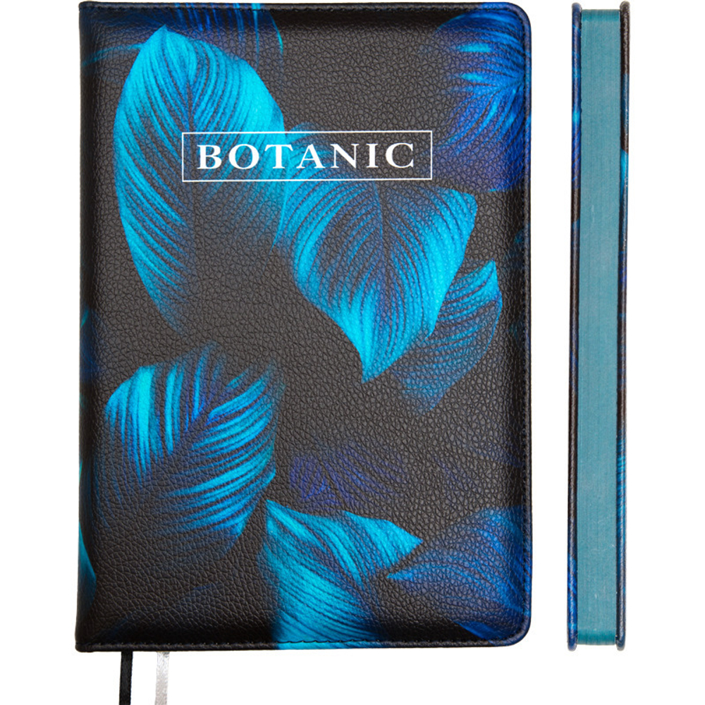 Ежедневник недат. А5 deVENTE Botanic 272 стр.,черный ,с изумрудным срезом, тв.обл.,кожзам, ляссе