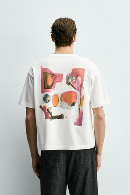 ZARA ФУТБОЛКА СВОБОДНОГО КРОЯ С КОМБИНИРОВАННОЙ ВЫШИВКОЙ, БЕЛЫЙ