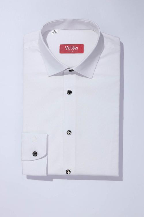 Сорочка детская VESTER длинный рукав, цвет белый, бамбук/пэ, контрастные пуговицы 94414 15