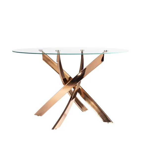 Круглый обеденный стол 1169 из стекла и стали цвета розового золота Ø140