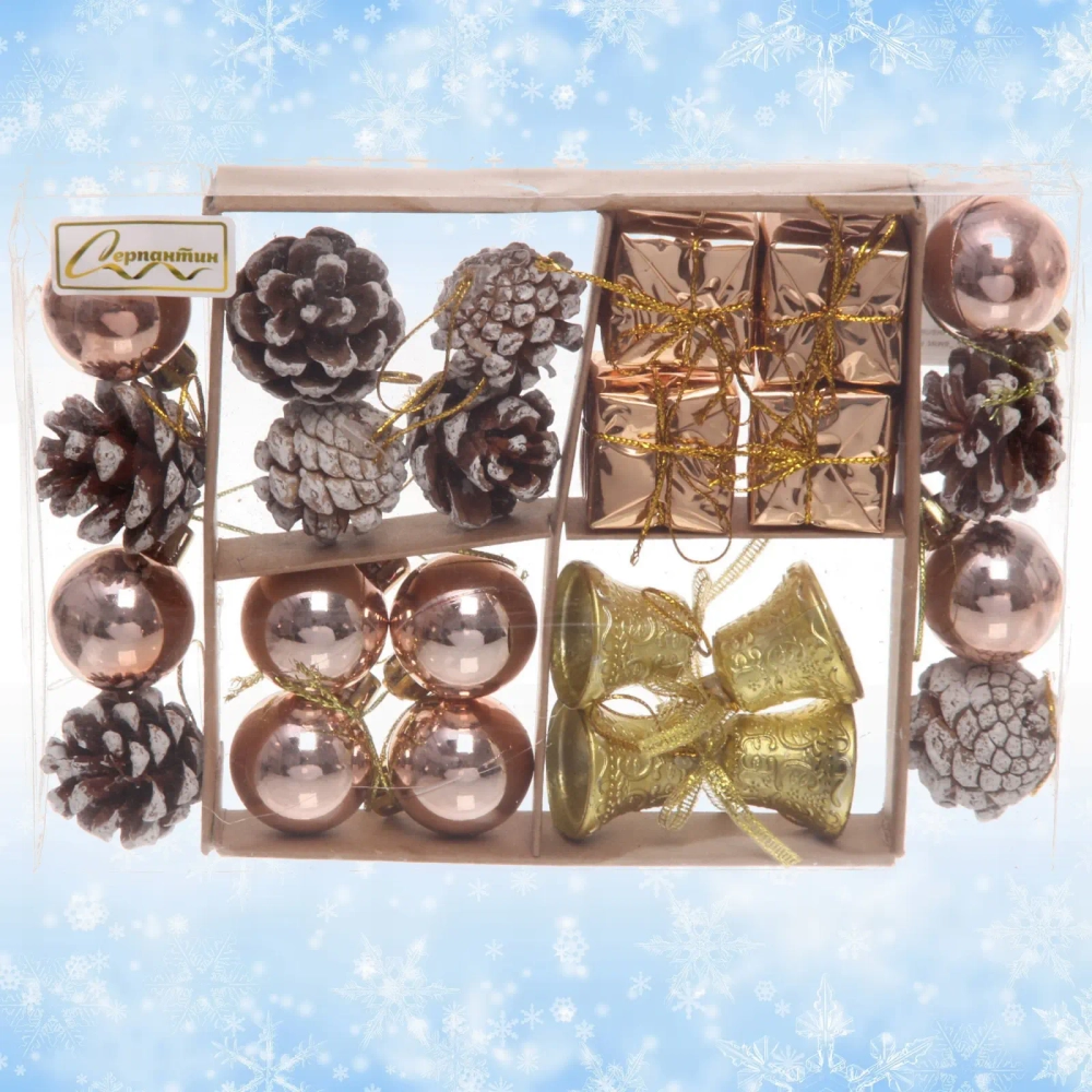 Набор украшений «Сказочная зима» 20*13,7*3 см (24 предмета), Золото/шампань