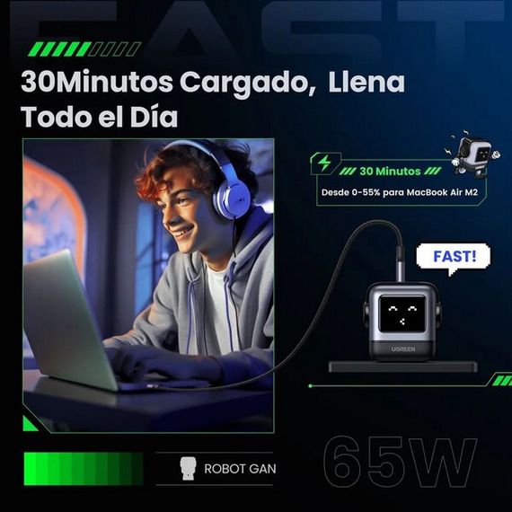 Сетевое зарядное устройство Ugreen Nexode CD361 (15570), 65 Вт, серый