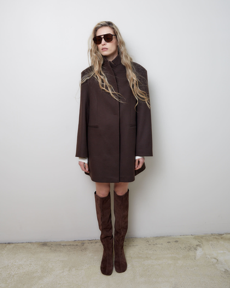 Пальто с асимметричным низом из шерсти и кашемира Диор темный шоколад