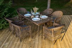 "Амароне" обеденная группа из искусственного ротанга на 6 персон, цвет коричневый