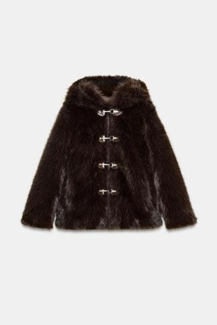 ZARA КОРОТКАЯ ШУБА ИЗ ИСКУССТВЕННОГО МЕХА — ZW COLLECTION, КОРИЧНЕВЫЙ/ЗЕЛЕНЫЙ