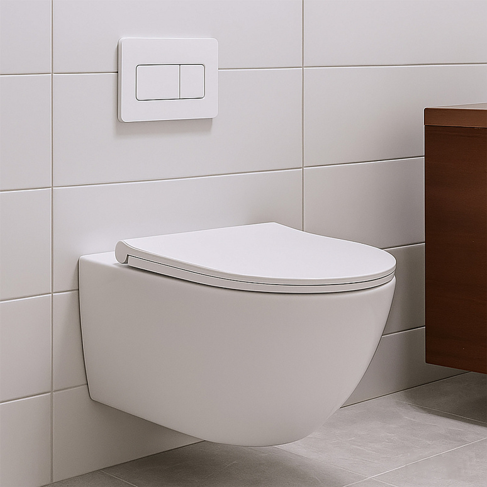 Унитаз подвесной Azario BONELLE 345х490х350 безободковый, смыв "Торнадо", с быстросъемным сиденьем микролифт (AZ-2801E)