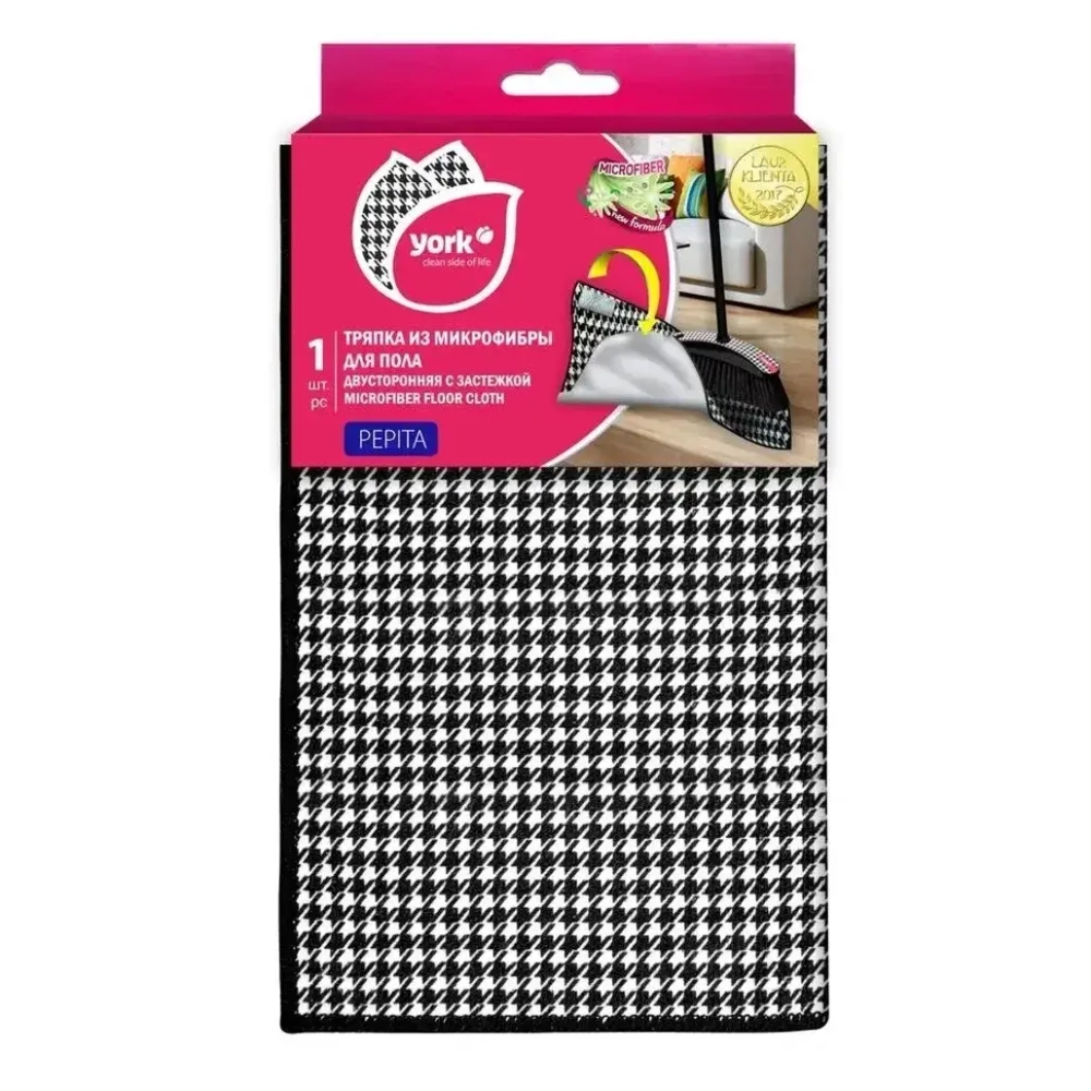 Салфетка из микрофибры для пола двухсторонняя с застёжкой Пепита YORK (50см)