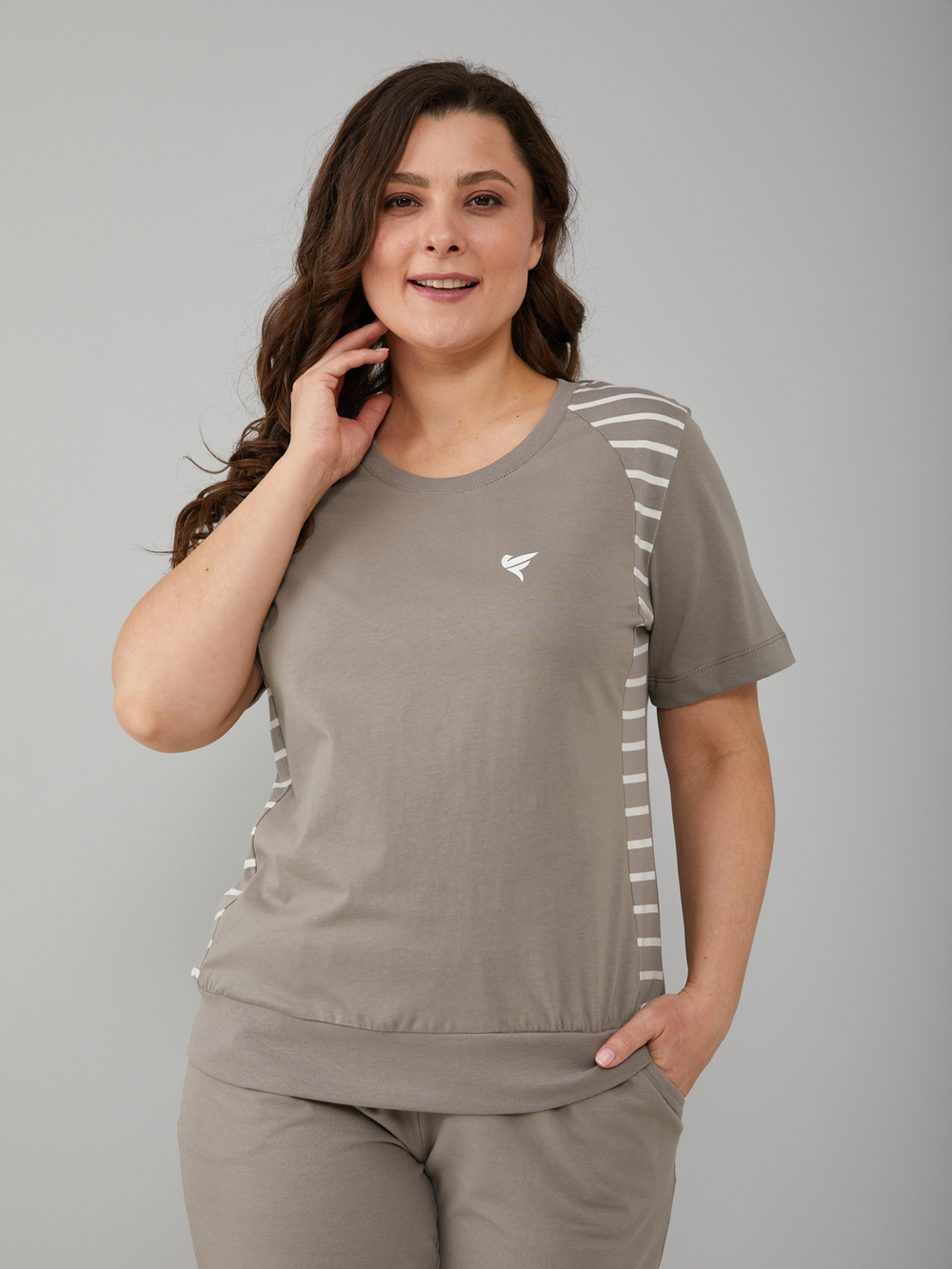 Футболка Фк-115/серобежевая-полоса