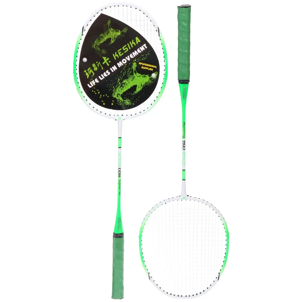 Бадминтон в наборе K-3066, 3 предмета: 2 металлические ракетки 65 см, чехол (цвет: зелёный)