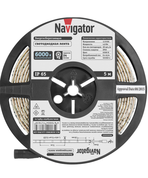 Лента светодиодная Navigator 12V 4,8Вт 6000К IP65 бухта 5м белая 28840