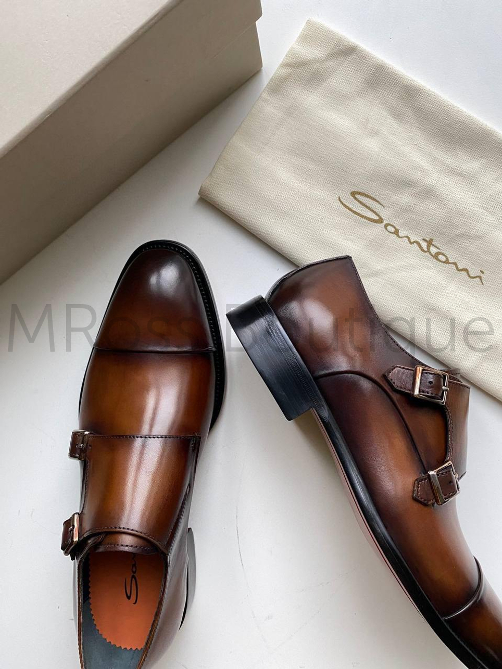 Мужские кожаные туфли Santoni Carter коричневые