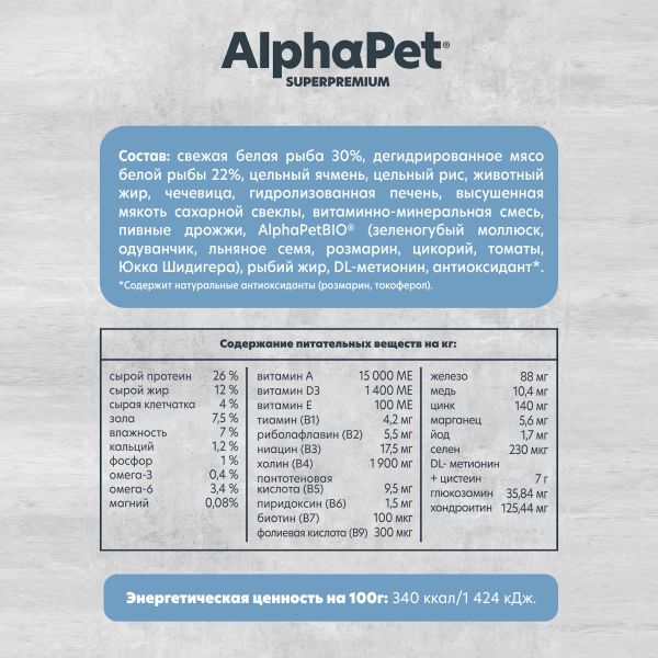 Уценка! Срок 12.07.26/ Сухой корм AlphaPet Superpremium MONOPROTEIN для взрослых собак мелких пород из белой рыбы