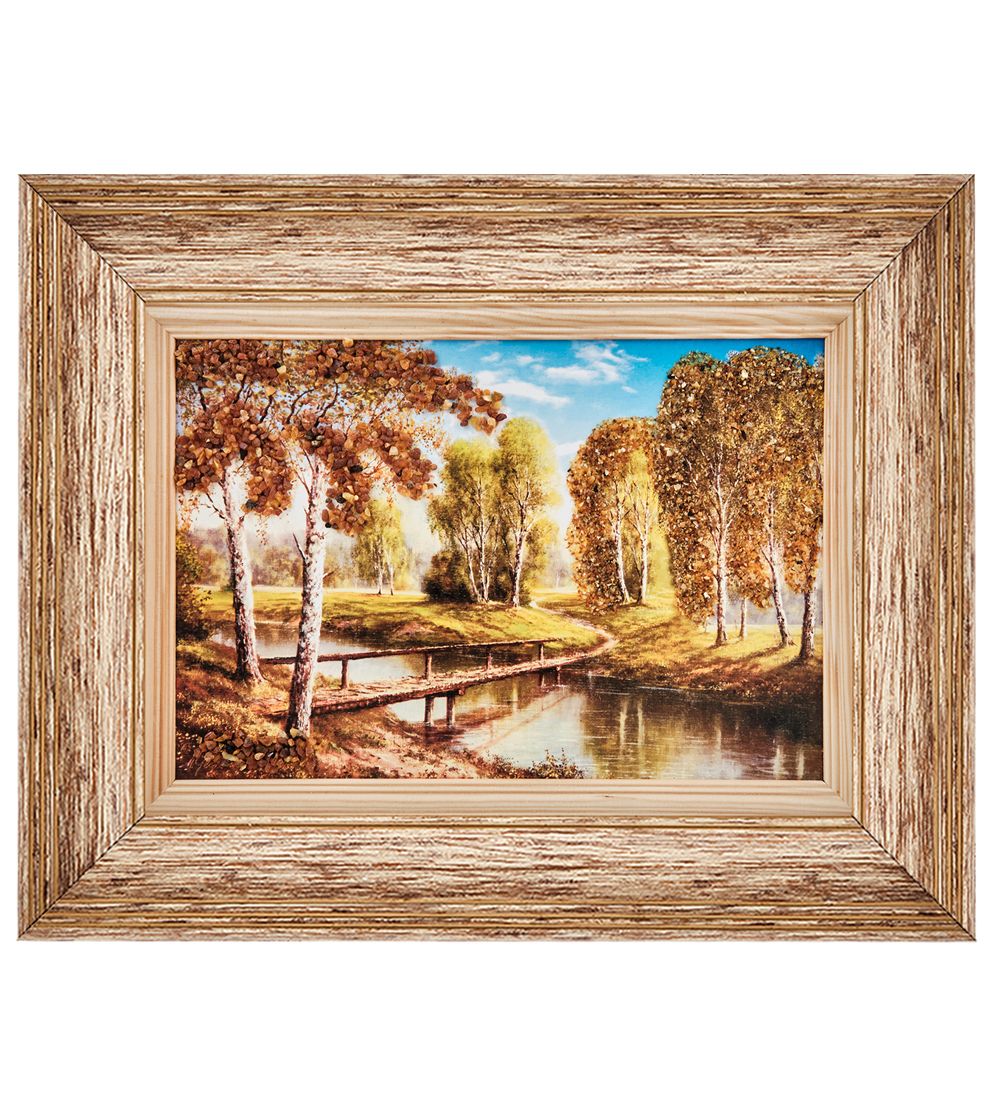 AMB-01/67 Картина «Мост через реку» (с янтарной крошкой) пласт.рамка 33х42см