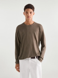 Massimo Dutti Льняной свитер с круглым вырезом, норка