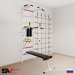 Шведская стенка Sv Sport усиленная 6910 (Турник стандарт/Брусья/Стойка/Скамья/Кольца/Канатный лаз)