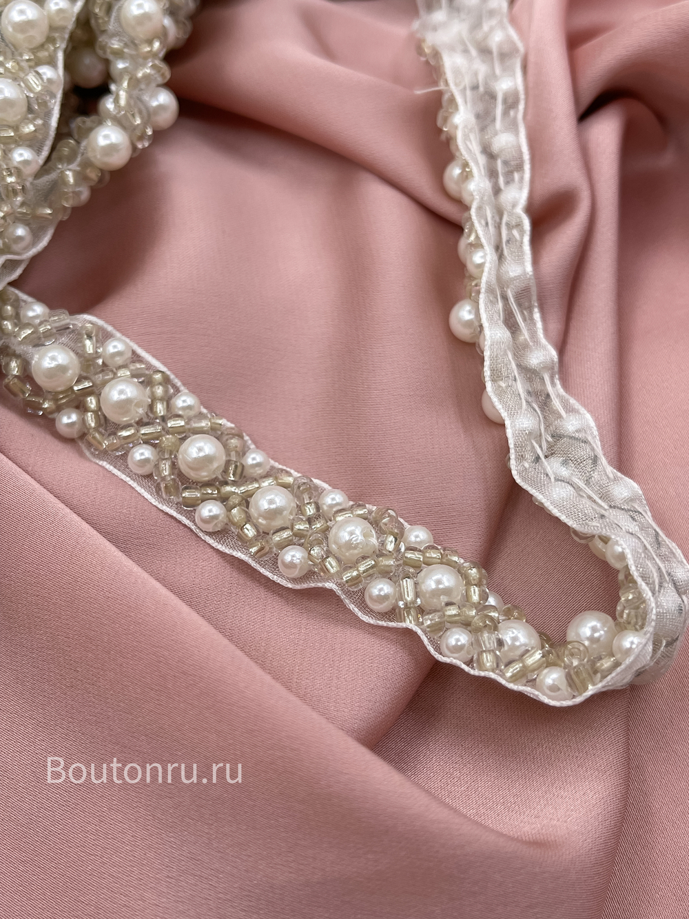 Тесьма серебро бисер жемчуг 1,5 см