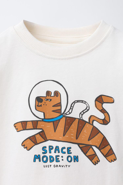 ZARA ФУТБОЛКА С АНИМАЛИСТИЧЕСКИМ ПРИНТОМ, ЭКРЮ