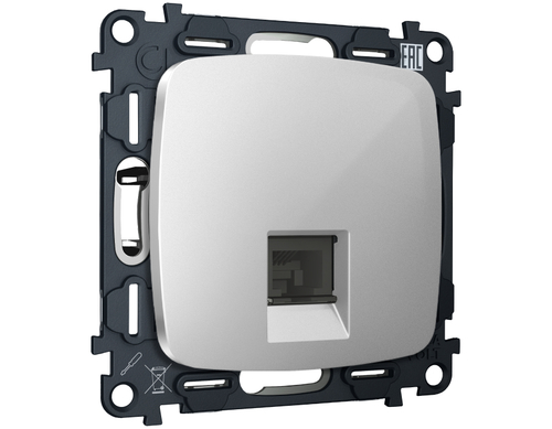 MO412005 Комплект механизма компьютерной розетки RJ-45 экранированной с автоматической защитной шторкой OMEGA Серебро глянец QUANT (OP4120, VM185)