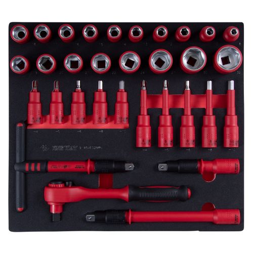KING TONY (9-45VE02MRV) Набор торцевых диэлектрических головок с принадлежностями 1/2", шестигранные, 8-32 мм, ложемент, 32 предмета