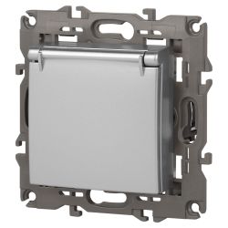 14-2103-03 ЭРА Розетка 2P+E Schuko со шторками с крышкой, 16A-250В, IP20, Эра Elegance, алюминий