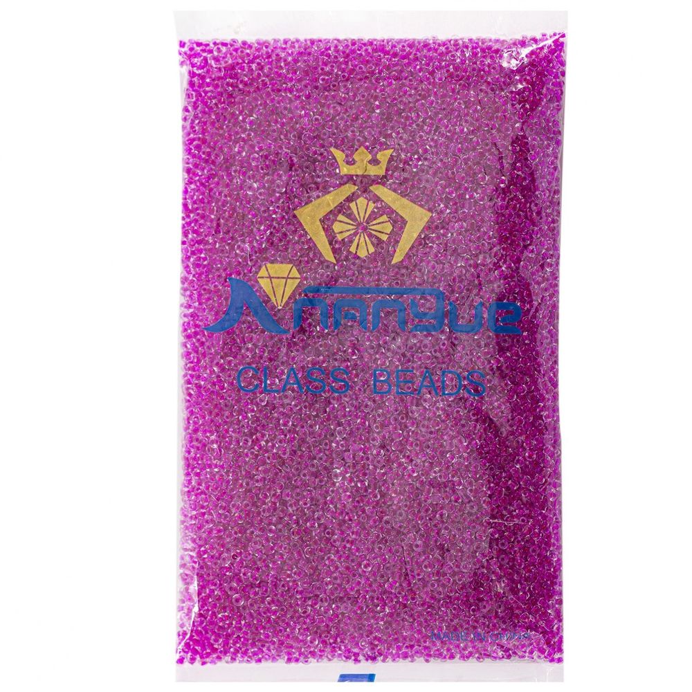 Бисер Alingar размер №8 вес 450 гр., прозрачный кристалл, внутри фуксия, пакет