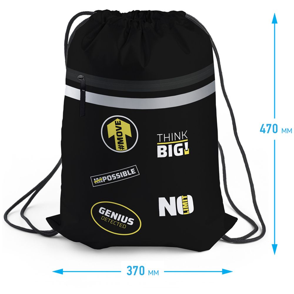 Мешок для обуви 1 отделение Berlingo "Think big", 460*360мм, светоотражающая лента, карман на молнии