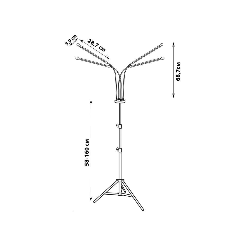 ULT-P32-60W-SPLE-TM-40 IP40 BLACK QUAD Светильник для растений светодиодный с таймером. на штативе. Спектр для фотосинтеза. TM Uniel
