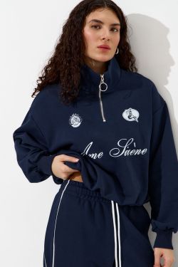 Олимпийка с короткой молнией "Âme Sirène" цвета нейви