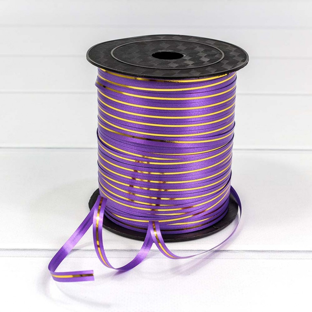 Лента Полипропилен 0,5см х 274м бобина с золотой полосой (Сиреневый)
