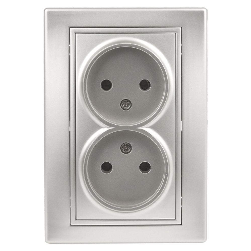 Розетка Intro Plano 1-204-03 без заземления двойная 2х2P 16А-250В IP20 СУ алюминий | 