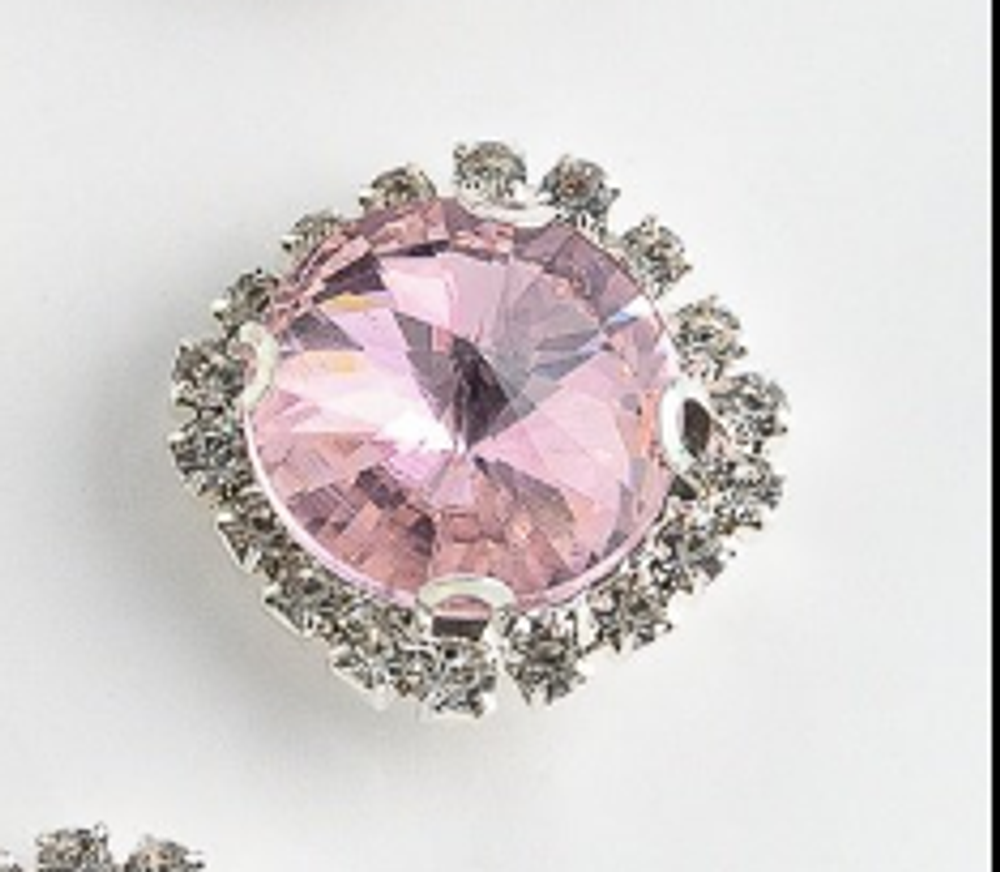 Стразы пришивные стекло в оправе "Круг", d 18 мм, светло-розовый