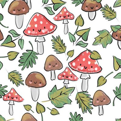 Милые грибочки мухоморы грибы осенний детский принт